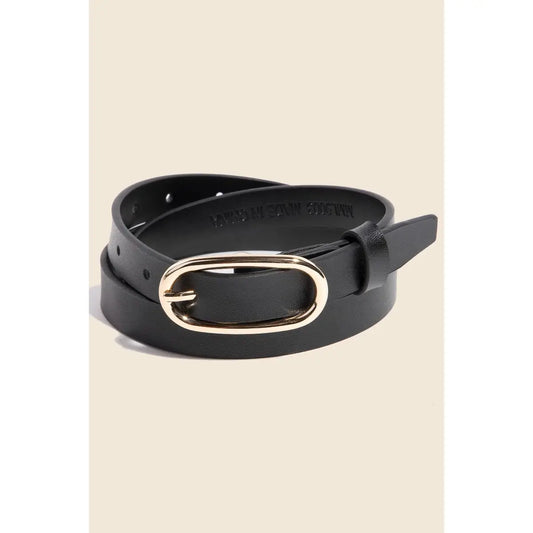 Long Oval Buckle Leather Belt