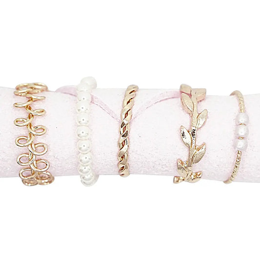 5PC Assorted Design Fashion Pearl Ring Set