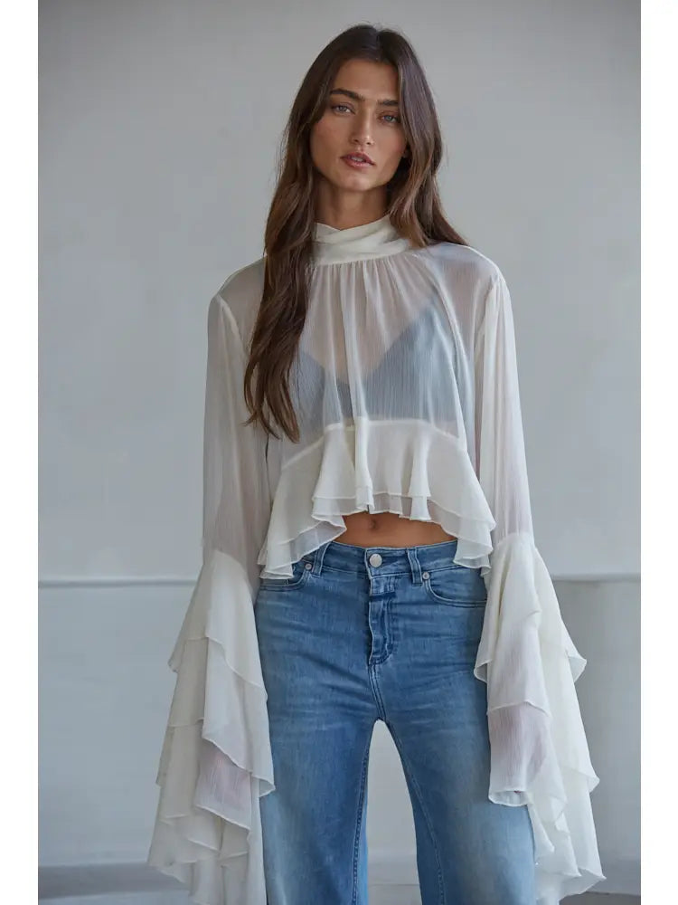 Woven Polyester Chiffon See Through Top