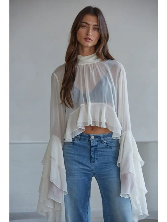 Woven Polyester Chiffon See Through Top