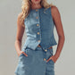 Gold Button Front Denim Skort