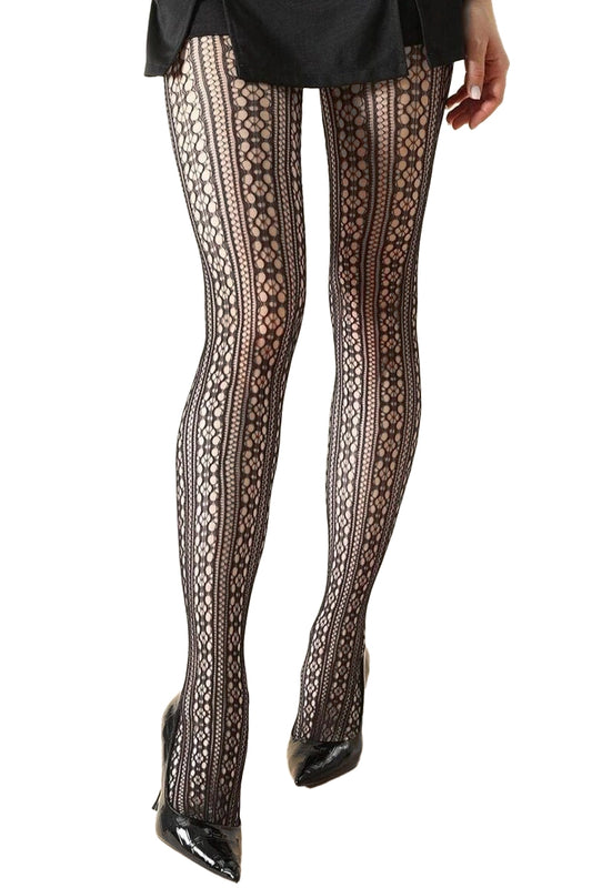 High Rise French Cut Floral Lace Net Sheer Tight Pantyhose