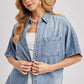 Denim Button Down Short Sleeve Boxy Shirt