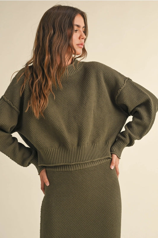 Mock Neck Waffle Sweater Top