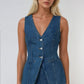 Longline Button Up Denim Vest