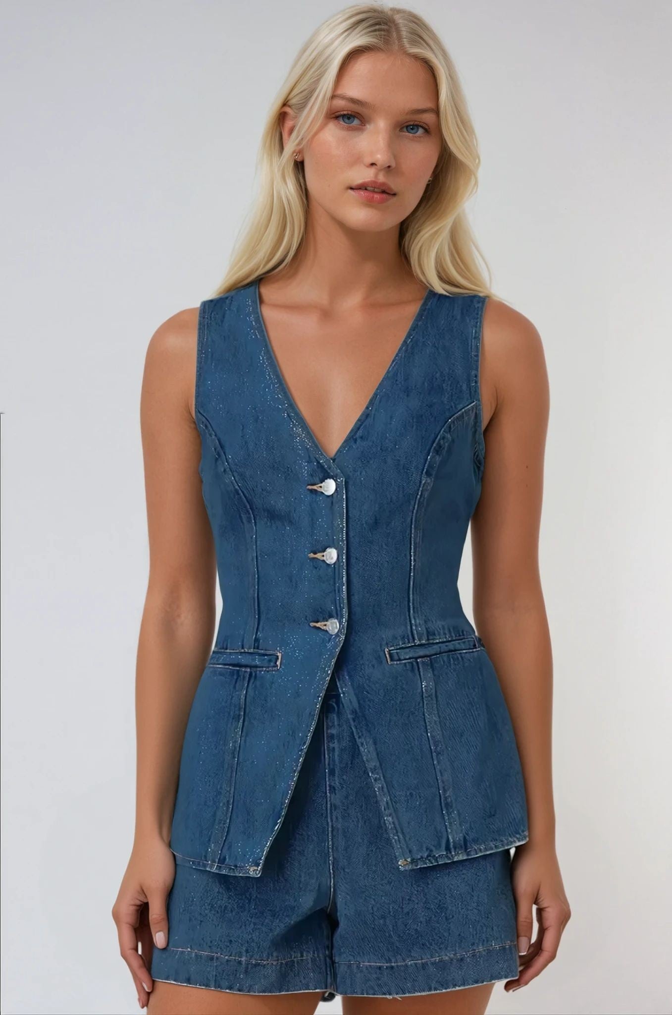 Longline Button Up Denim Vest