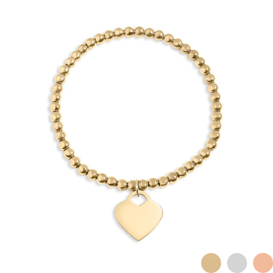 18K Gold Stainless Steel Beaded Blank Heart Stretch Bracelet