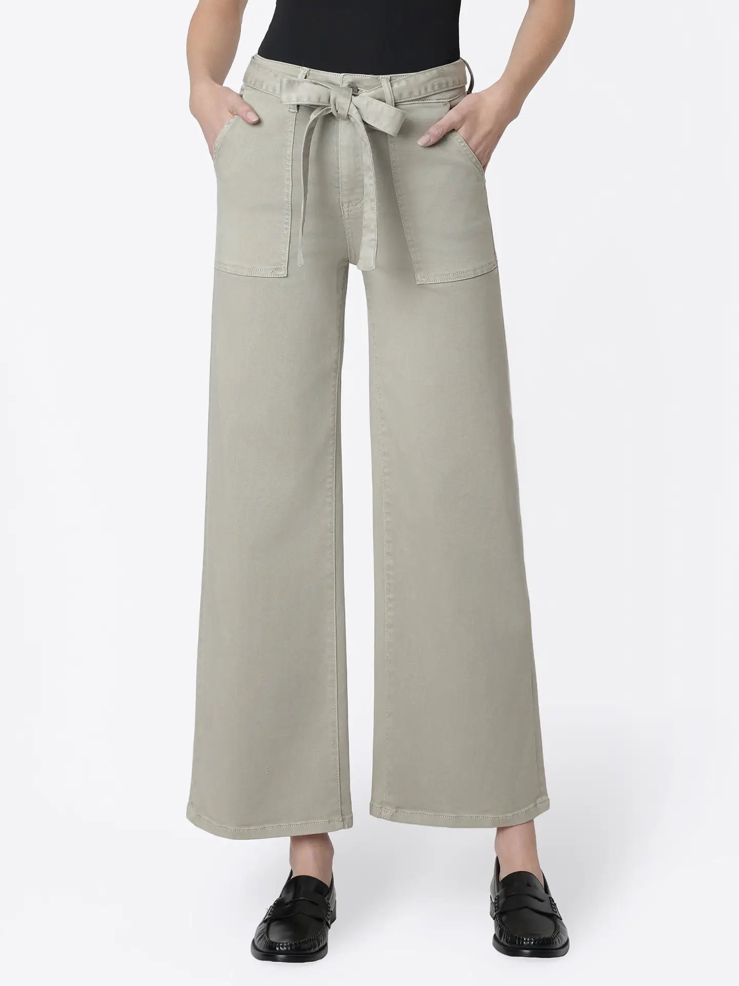 Super High Rise Self Tie Belt Wide Leg Jeans