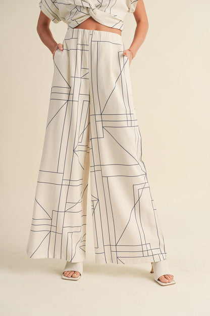 Multi Grid Pattern Wide Leg Pants