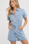 Denim Button Down Shirt Romper