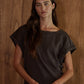 Woven Cotton Boat Neck Top with Bead Stud Detail