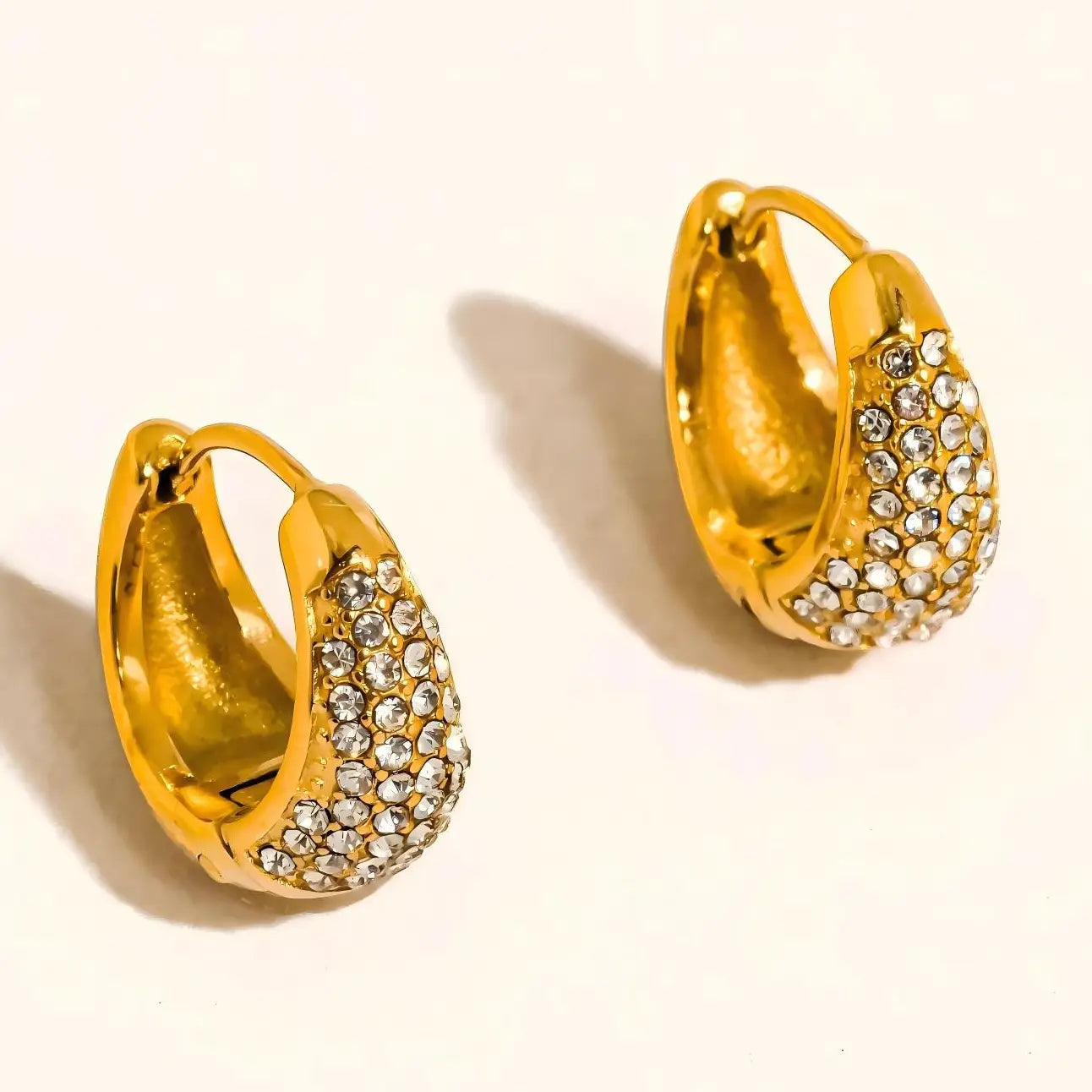 Aurven 18K Gold Non-Tarnish Crystal Teardrop Hoop Earrings