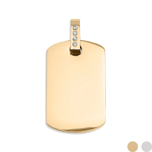 18K Gold Stainless Steel CZ Dog Tag Pendant