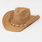 Western Straw Weave Cowrie Shell Rope Strap Cowboy Hat