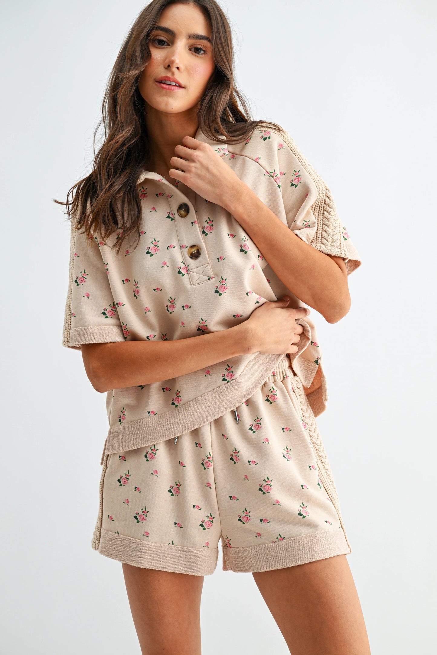 Floral Short Sleeve Top and Shorts Set
