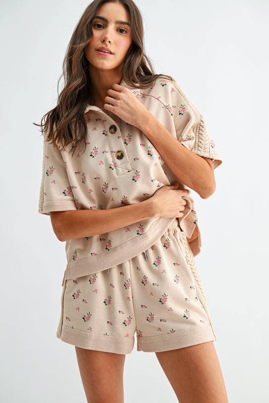 Floral Short Sleeve Top and Shorts Set