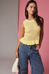 Sleeveless Open Knit Peplum Top