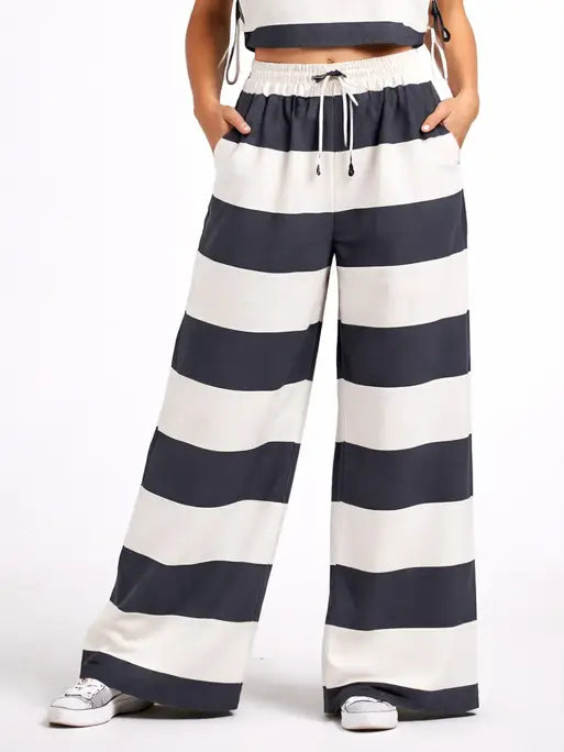 Elastic Waist Wide Stripe Pants