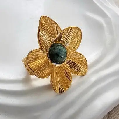 18K Stainless Steel Tarnish Free Flower Ring