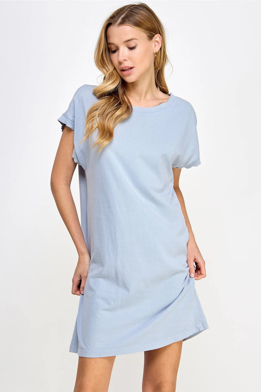 Blank Mineral Washed Short Sleeve Mini Dress