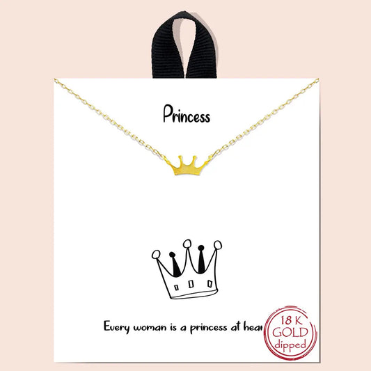 Gold-Dipped Princess Crown Charm Necklace