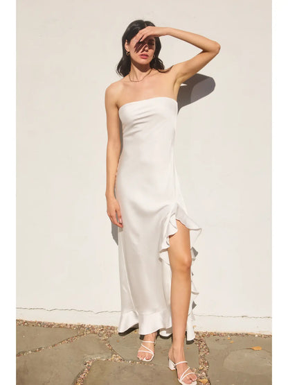 Going Out Strapless Ruffled Slit Maxi Dress