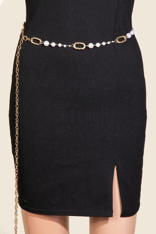 Pearl Beads and Oval Chain Link Chain Belt