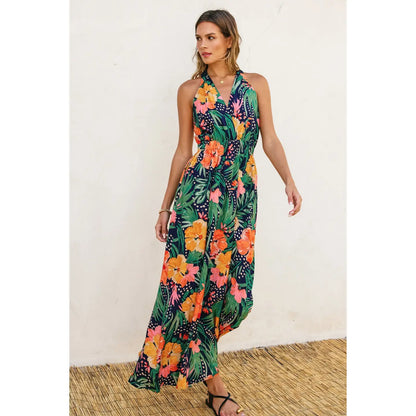 Hibiscus Crossed Back Strap Maxi Dress