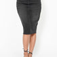 High Waist Rhinestone Embellished Mid Length Black Denim Skirt