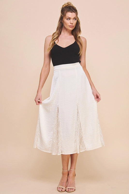 Crushed Satin Lace Godet Skirt