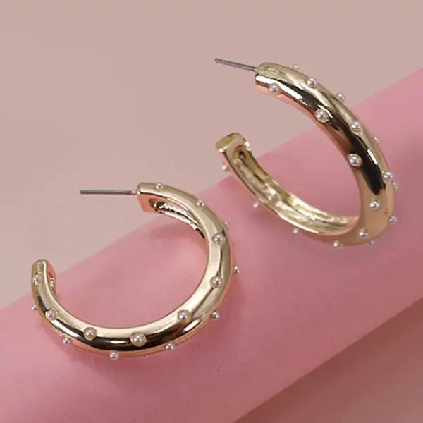 Pearl Studded Hoop Earrings