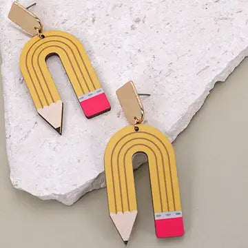 U Shape Pencil Wood Drop Earring
