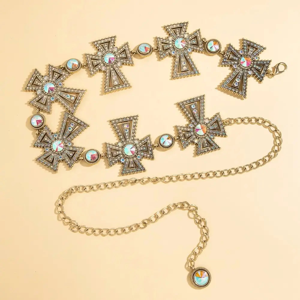 Pave Crystal Cross Chain Belt