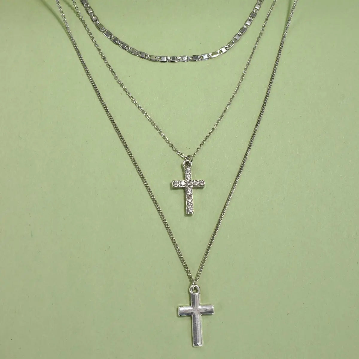 Multi Layer Double Cross Rhinestone Necklace