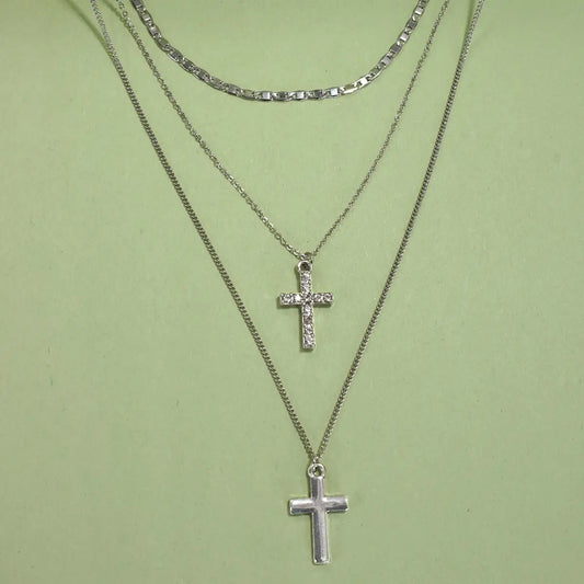 Multi Layer Double Cross Rhinestone Necklace