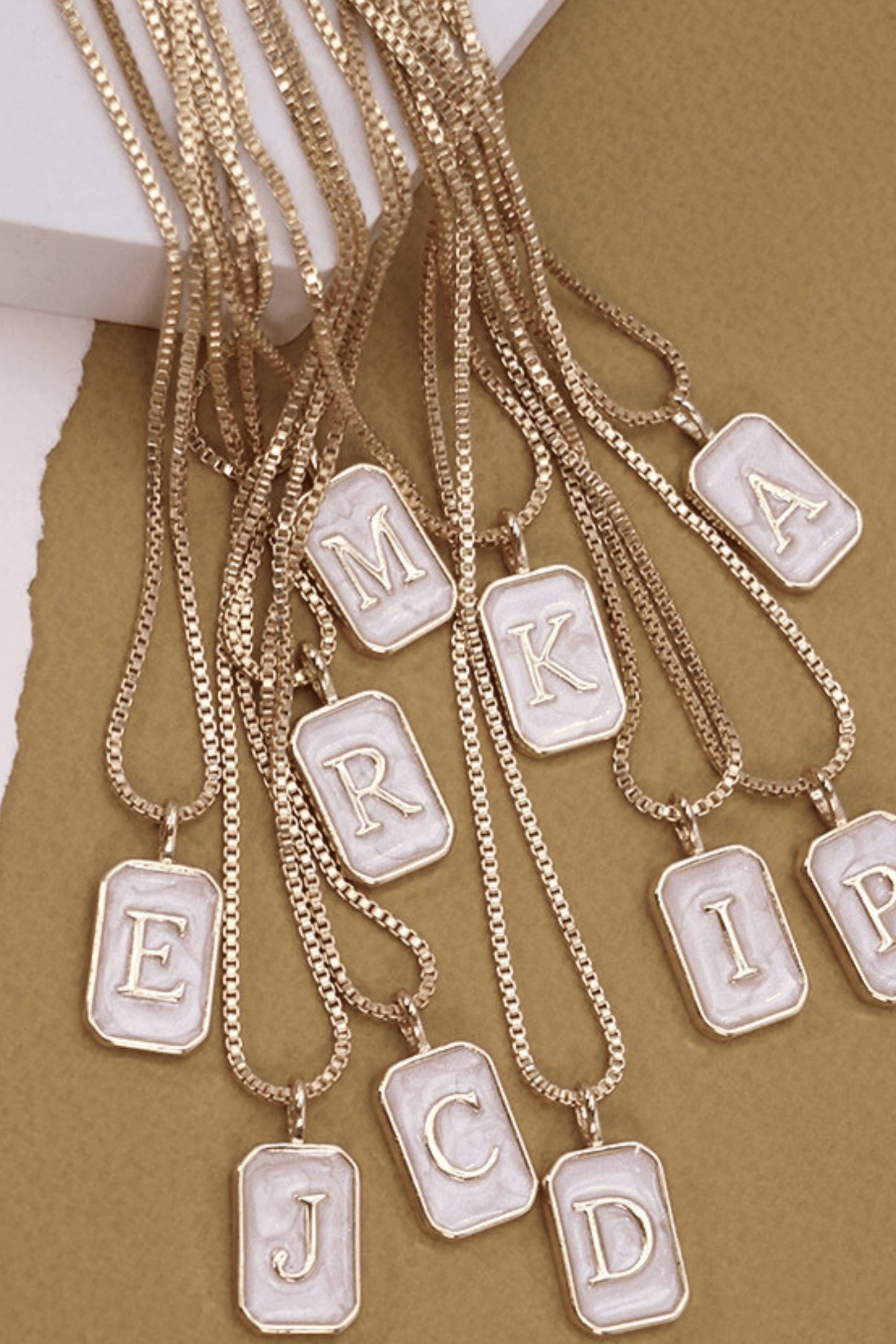 Monogram Initial Rectangle Pearly Charm Necklace