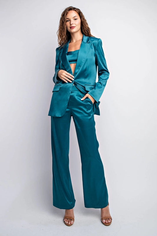 Satin One Button Blazer