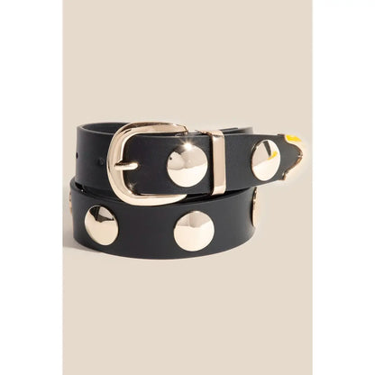 Metallic Disc Studded Vegan Leather Belt