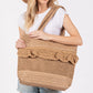 Ruffle Detail Crochet Straw Bag