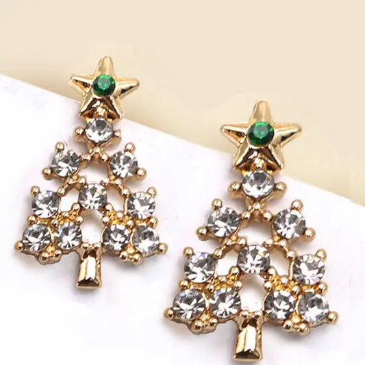 Rhinestone Christmas Tree Stud Earrings