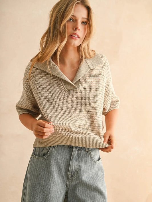 Multi Color Collared Knitted Top