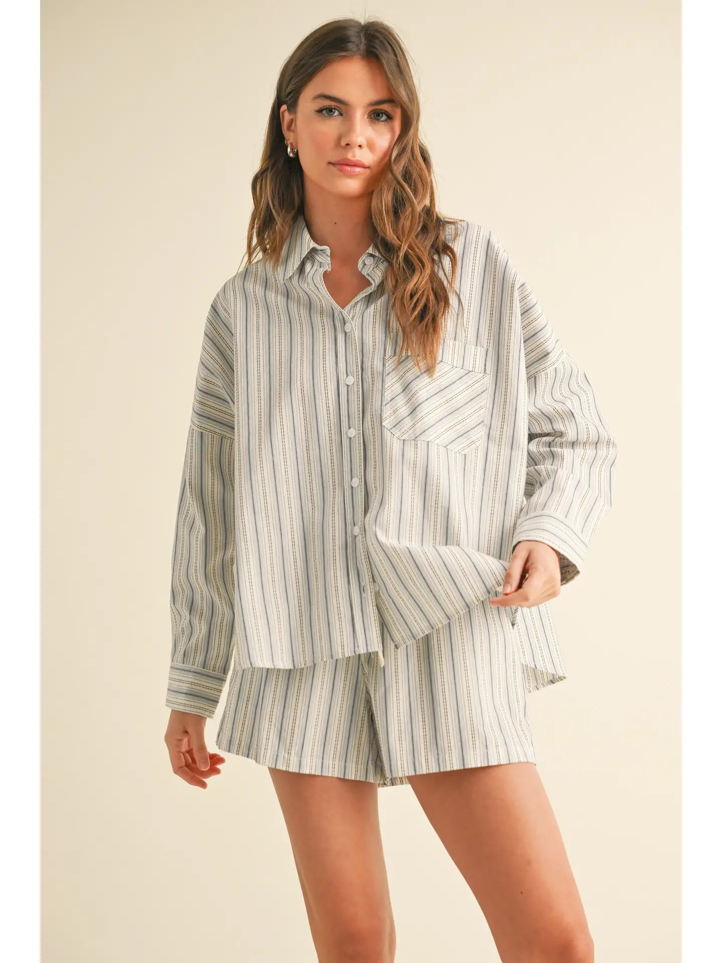 Multi Stripe Cotton Button Down Shirt