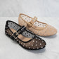 Nude Rhinestone Embellished Mesh Mary Jane Flats