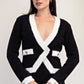 Fuzzy Sweater Cardigan with Contrast Edge Detail
