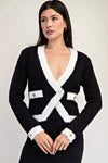 Fuzzy Sweater Cardigan with Contrast Edge Detail