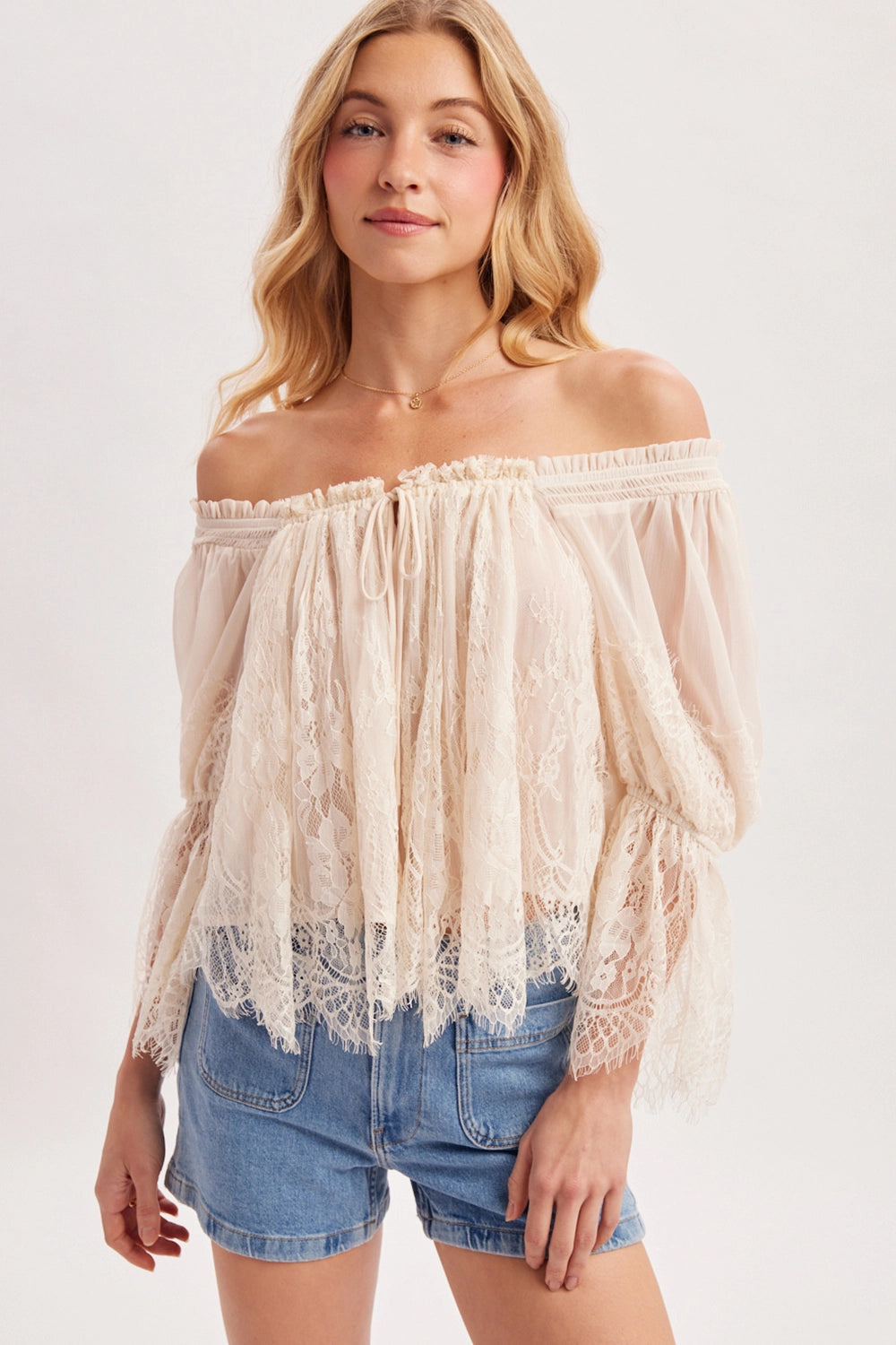 Off the Shoulder Ruffled Lace Blouse