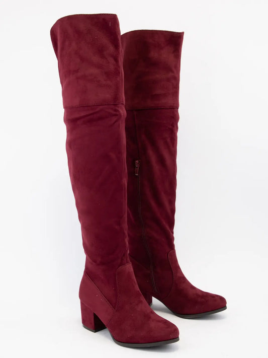 Burgundy Faux Suede Thigh High Boots