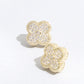 Gold Tone Outline Cz Pave Clover Post Earrings