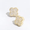 Gold Tone Outline Cz Pave Clover Post Earrings