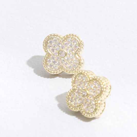 Gold Tone Outline Cz Pave Clover Post Earrings